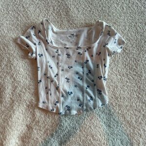 hollister white and blue corset tee